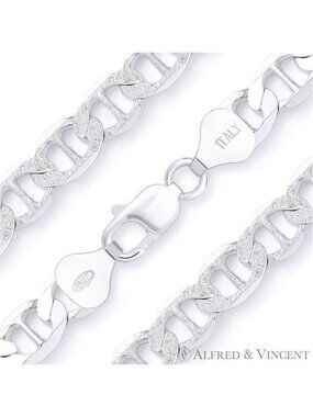 10mm Marina / Mariner Pave Link Chain Bracelet in .925 Sterling Silver - 7"